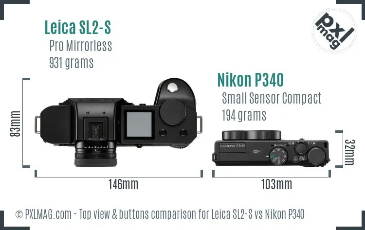Leica SL2-S vs Nikon P340 top view buttons comparison