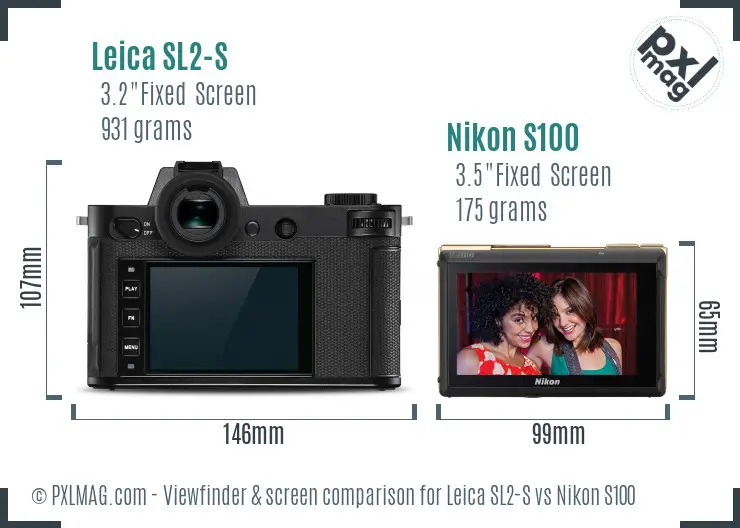 Leica SL2-S vs Nikon S100 Screen and Viewfinder comparison
