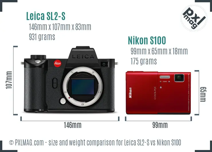 Leica SL2-S vs Nikon S100 size comparison