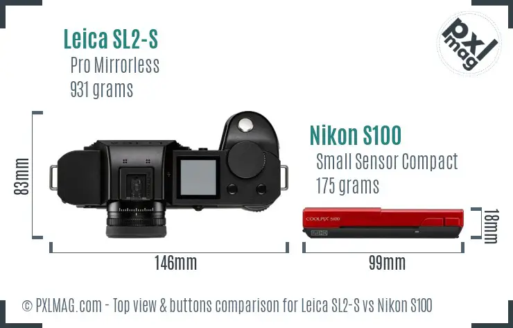 Leica SL2-S vs Nikon S100 top view buttons comparison