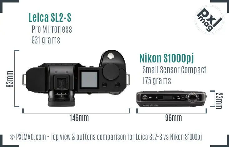 Leica SL2-S vs Nikon S1000pj top view buttons comparison