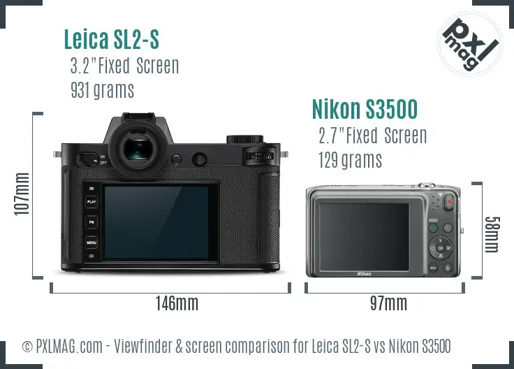 Leica SL2-S vs Nikon S3500 Screen and Viewfinder comparison