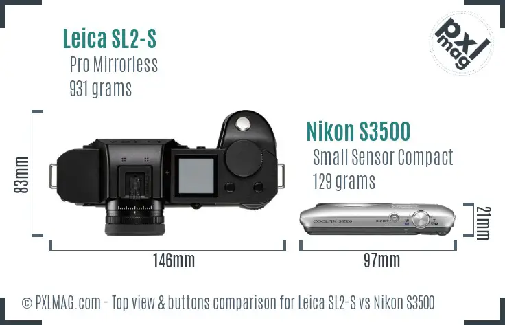 Leica SL2-S vs Nikon S3500 top view buttons comparison