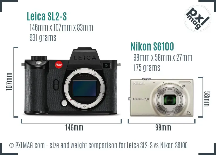 Leica SL2-S vs Nikon S6100 size comparison