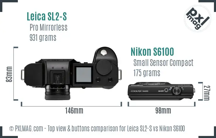 Leica SL2-S vs Nikon S6100 top view buttons comparison