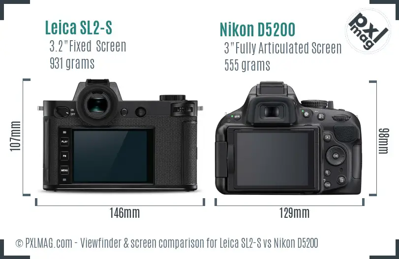 Leica SL2-S vs Nikon D5200 Screen and Viewfinder comparison
