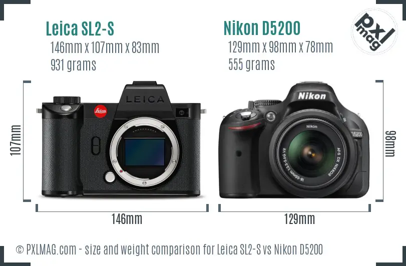 Leica SL2-S vs Nikon D5200 size comparison