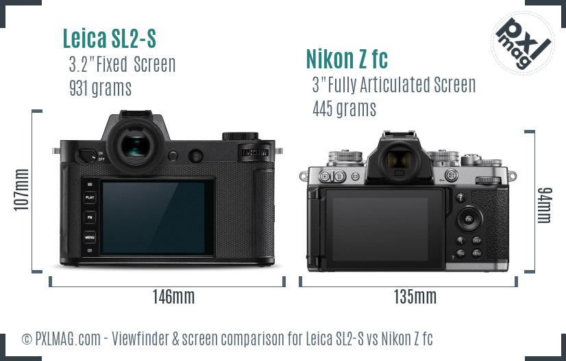 Leica SL2-S vs Nikon Z fc Screen and Viewfinder comparison