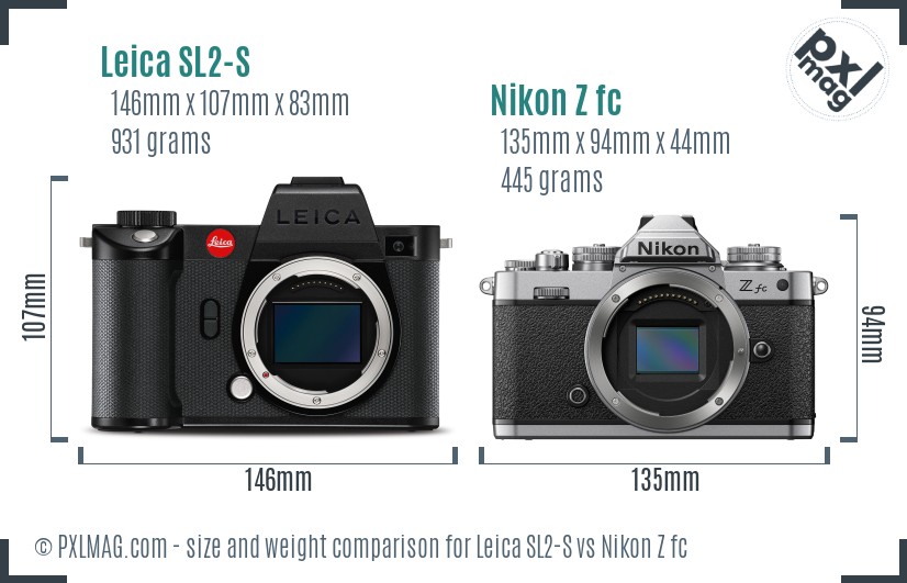 Leica SL2-S vs Nikon Z fc size comparison