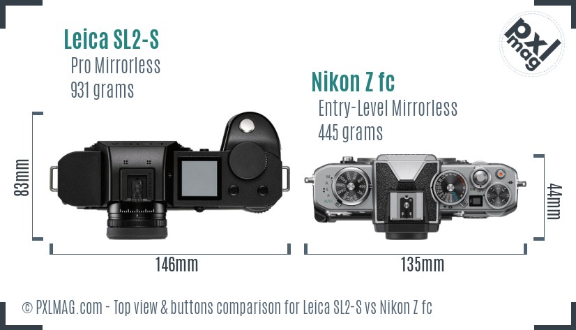 Leica SL2-S vs Nikon Z fc top view buttons comparison