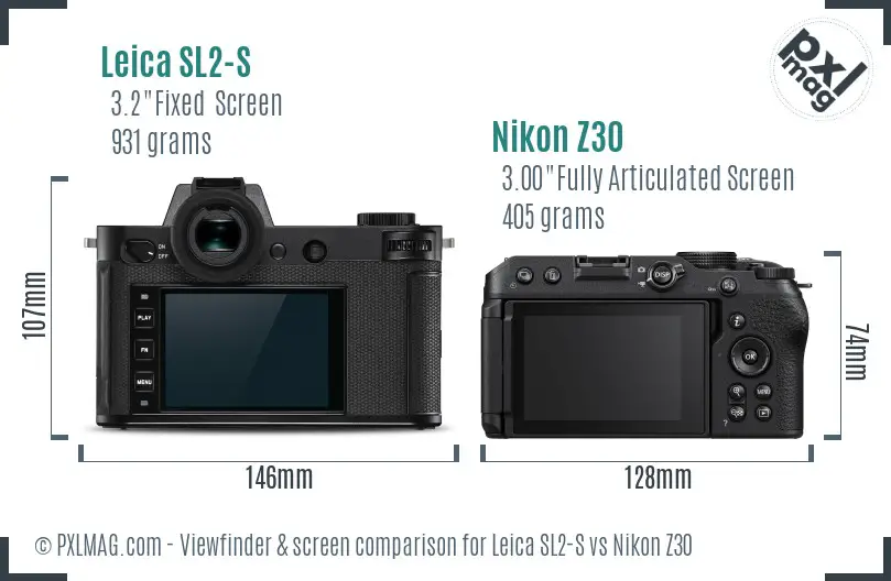 Leica SL2-S vs Nikon Z30 Screen and Viewfinder comparison