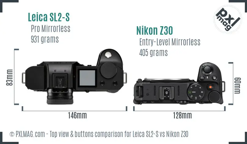 Leica SL2-S vs Nikon Z30 top view buttons comparison