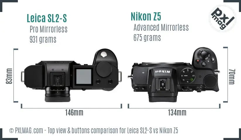 Leica SL2-S vs Nikon Z5 top view buttons comparison Leica SL2-S vs Nikon Z5 top view buttons comparison