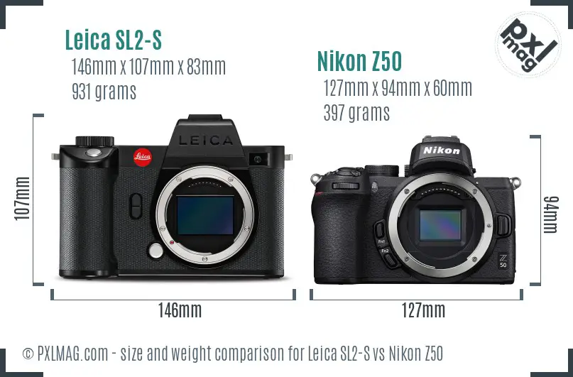 Leica SL2-S vs Nikon Z50 size comparison Leica SL2-S vs Nikon Z50 size comparison