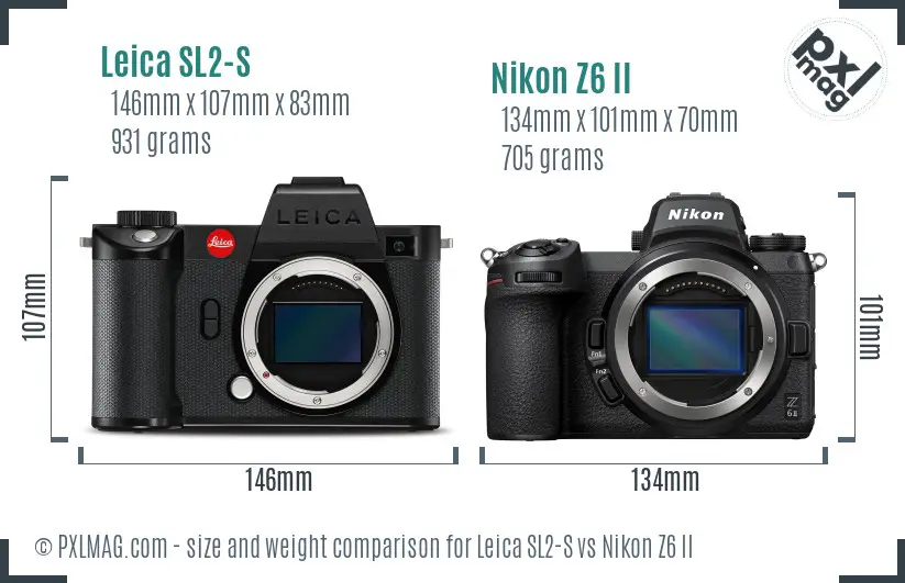 Leica SL2-S vs Nikon Z6 II size comparison