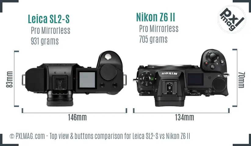 Leica SL2-S vs Nikon Z6 II top view buttons comparison