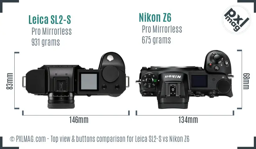 Leica SL2-S vs Nikon Z6 top view buttons comparison