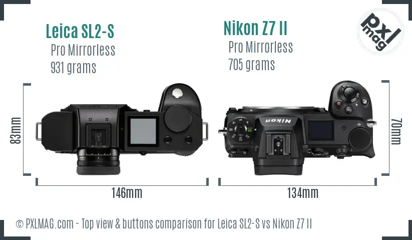 Leica SL2-S vs Nikon Z7 II top view buttons comparison
