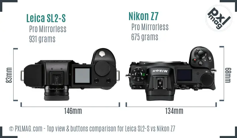 Leica SL2-S vs Nikon Z7 top view buttons comparison