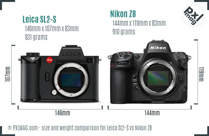 Leica SL2-S vs Nikon Z8 size comparison