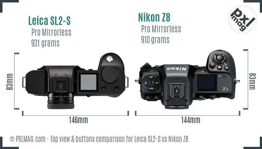 Leica SL2-S vs Nikon Z8 top view buttons comparison