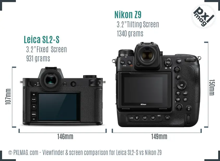 Leica SL2-S vs Nikon Z9 Screen and Viewfinder comparison