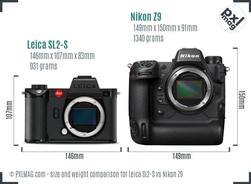 Leica SL2-S vs Nikon Z9 size comparison