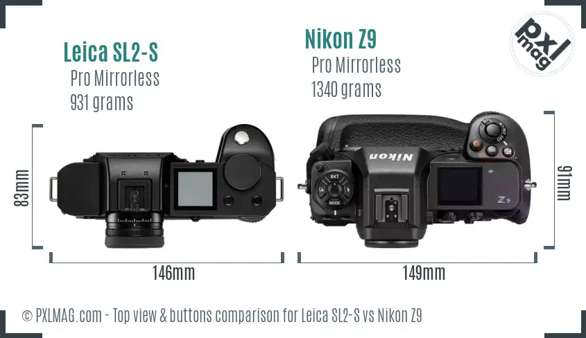 Leica SL2-S vs Nikon Z9 top view buttons comparison
