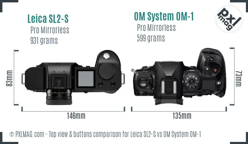 Leica SL2-S vs OM System OM-1 top view buttons comparison