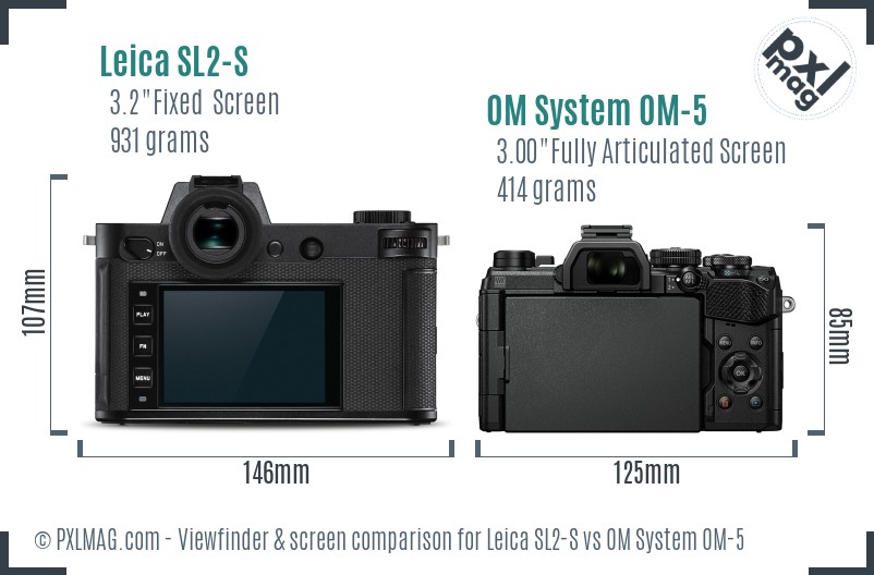 Leica SL2-S vs OM System OM-5 Screen and Viewfinder comparison