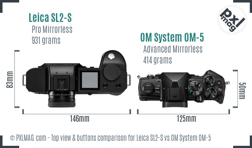 Leica SL2-S vs OM System OM-5 top view buttons comparison