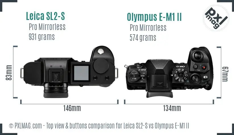 Leica SL2-S vs Olympus E-M1 II top view buttons comparison