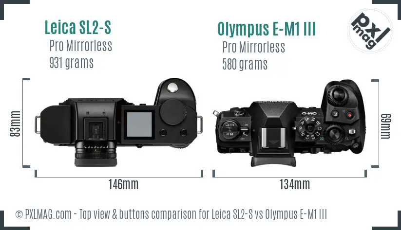 Leica SL2-S vs Olympus E-M1 III top view buttons comparison