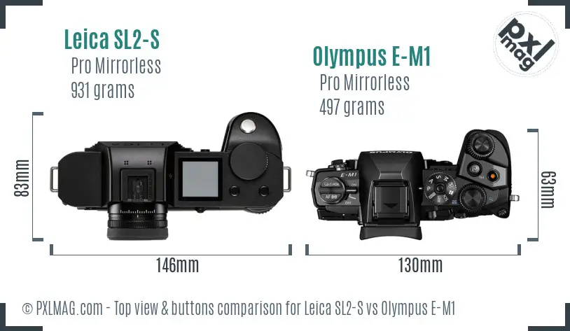 Leica SL2-S vs Olympus E-M1 top view buttons comparison