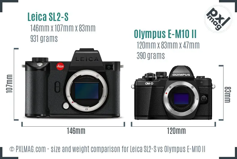Leica SL2-S vs Olympus E-M10 II size comparison