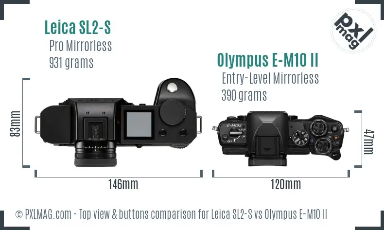 Leica SL2-S vs Olympus E-M10 II top view buttons comparison
