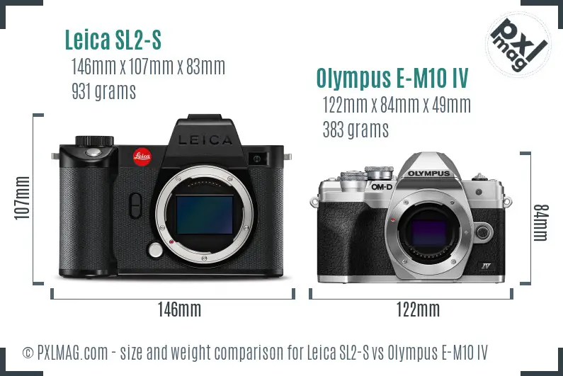 Leica SL2-S vs Olympus E-M10 IV size comparison