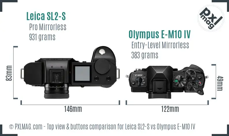 Leica SL2-S vs Olympus E-M10 IV top view buttons comparison