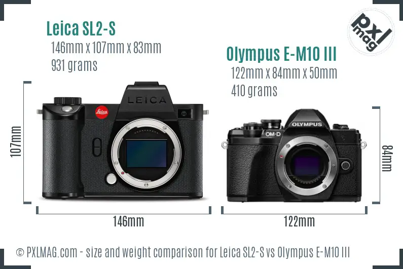 Leica SL2-S vs Olympus E-M10 III size comparison Leica SL2-S vs Olympus E-M10 III size comparison