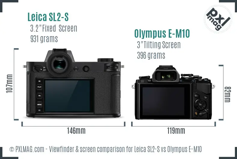 Leica SL2-S vs Olympus E-M10 Screen and Viewfinder comparison