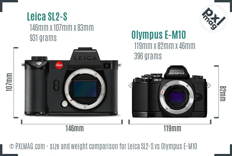Leica SL2-S vs Olympus E-M10 size comparison