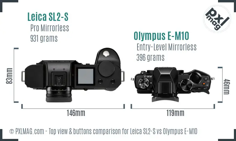 Leica SL2-S vs Olympus E-M10 top view buttons comparison