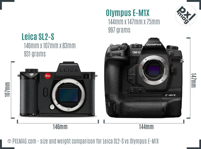 Leica SL2-S vs Olympus E-M1X size comparison