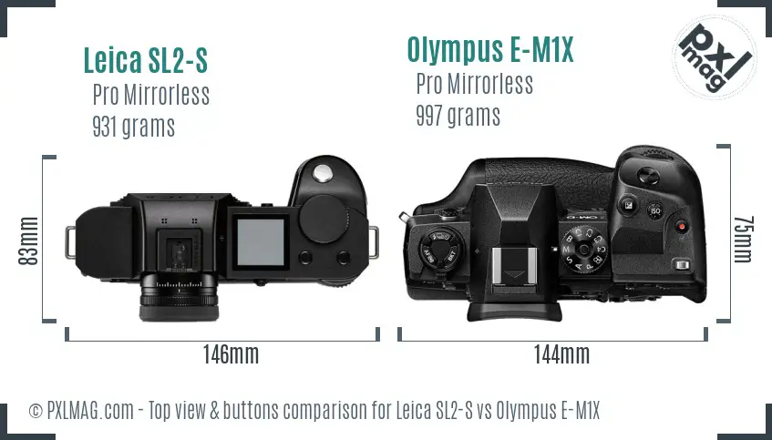 Leica SL2-S vs Olympus E-M1X top view buttons comparison