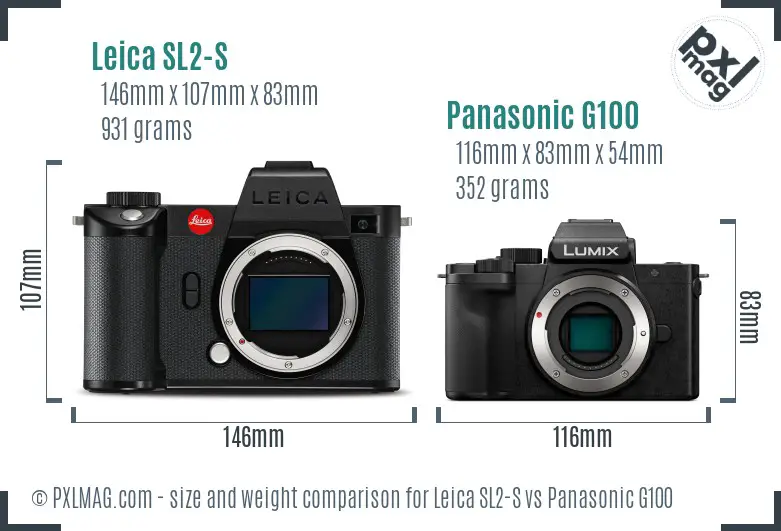 Leica SL2-S vs Panasonic G100 size comparison