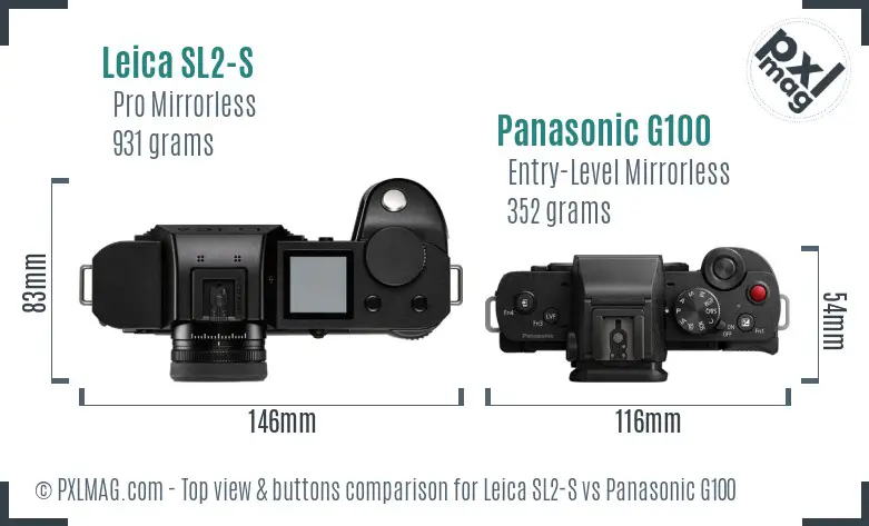 Leica SL2-S vs Panasonic G100 top view buttons comparison