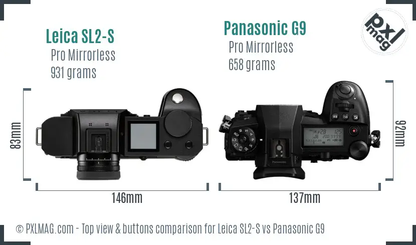 Leica SL2-S vs Panasonic G9 top view buttons comparison Leica SL2-S vs Panasonic G9 top view buttons comparison