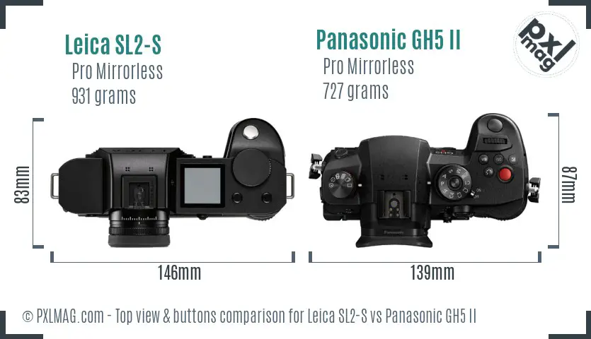 Leica SL2-S vs Panasonic GH5 II top view buttons comparison