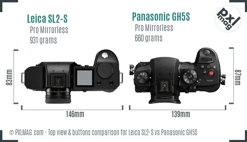 Leica SL2-S vs Panasonic GH5S top view buttons comparison