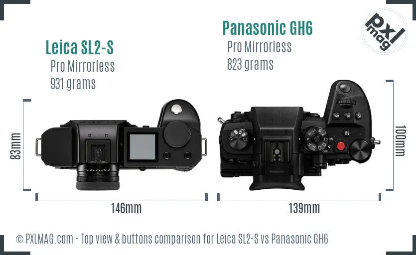 Leica SL2-S vs Panasonic GH6 top view buttons comparison